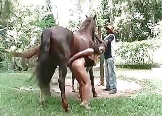 Pony is having fun with a farmer and his wife