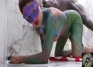 Hot bodysuit gal gets on all fours be expeditious for her dog