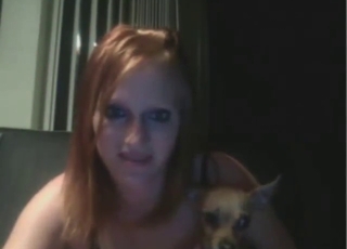 Pale-skinned girl orgasms after dog licks her